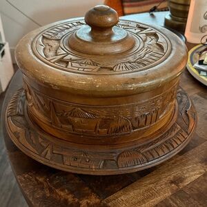 Handcrafted Wooden Storage Box with Lid teak cake stand holder lazy susan